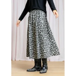 Black Colour BCABBIE SKIRT - Grå leopard nederdel 40728 Lt. Grey Leo fra Black Colour