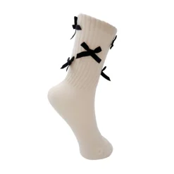 Black Colour BCBOW SOCK - Råhvide strømper med sløjfer 4286 fra Black Colour