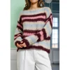Black Colour BCEFFIE STRIPED JUMPER - Vinrød stribet strik 1203 Bluish Plum fra Black Colour