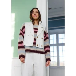 Black Colour BCEFFIE STRIPED JUMPER - Vinrød stribet strik 1203 Bluish Plum fra Black Colour