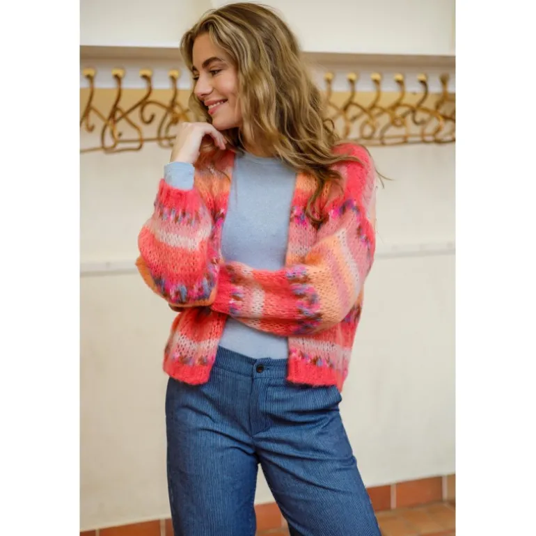Black Colour BCLAGOON MULTI STRIPED CARDIGAN - 1201 Peach Multi fra Black Colour