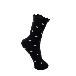 Black Colour BCNERISSA SOCK - Sort strømpe med hvide hjerter 4303 Black fra Black Colour