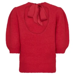 Co'Couture CoralieCC Bow Rib Knit - Rød strik med sløjfe 32135 Flame fra Co'couture