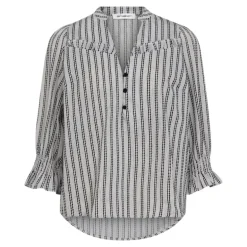 Co'Couture NoraCC Frill SS Blouse Stribet bluse 35798 WhiteBlack fra Co'couture