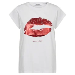Co'Couture The KissCC Tee - T-shirt med rødt KISS 33100 White Flame fra Co'couture