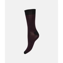 Decoy Ankle Sock Fine Knit - Sort/Bordeaux stribet Bambus ankelstrømpe 20345 fra Decoy