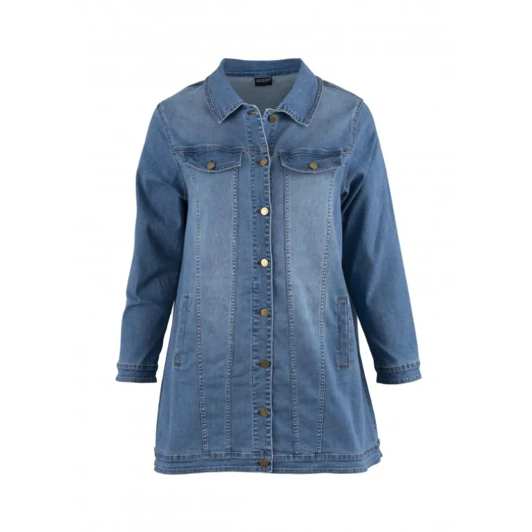 Gozzip Amela Long Denim Jacket - Denim jakke G234039 Light Blue Denim fra Gozzip