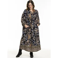 Gozzip GBetine Dress - Marineblå/sand printet kjole G246057 Border Print fra Gozzip