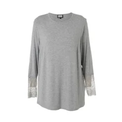 Gozzip GEmira Long T-shirt with lace - Grå T-shirt G236003 Grey Melange fra Gozzip