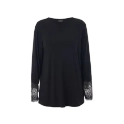 Gozzip GEmira Long T-shirt with lace - Sort T-shirt G236003 Black fra Gozzip