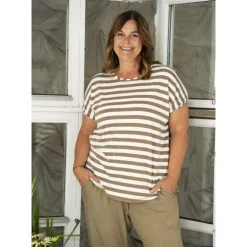 Gozzip GGitte T-shirt - Beige/hvid stribet G252082 Clay fra Gozzip