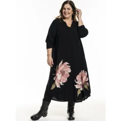 Gozzip GHenny Dress - Sort kjole med pink blomst G246019 Black fra Gozzip