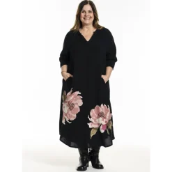 Gozzip GHenny Dress - Sort kjole med pink blomst G246019 Black fra Gozzip
