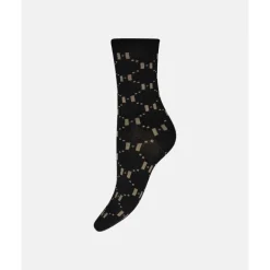 HYPEtheDetail Socks w/lurex - Sort strømpe med guld 21561 Black fra HYPEtheDETAIL