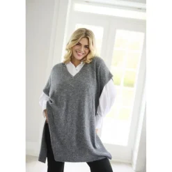 Kaffe Curve KCannett Knit Poncho - Grå poncho 10582738 Dark Grey Melange fra Kaffe Curve