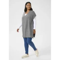 Kaffe Curve KCannett Knit Poncho - Grå poncho 10582738 Dark Grey Melange fra Kaffe Curve