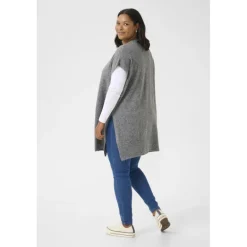 Kaffe Curve KCannett Knit Poncho - Grå poncho 10582738 Dark Grey Melange fra Kaffe Curve