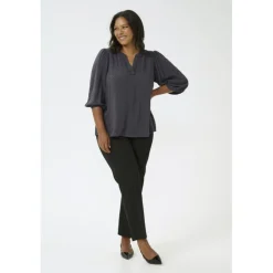 Kaffe Curve KCanya Blouse - Grå bluse 10583226 Black Oyster fra Kaffe Curve