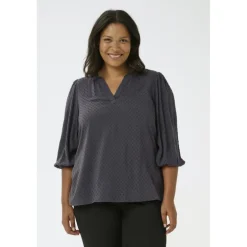 Kaffe Curve KCanya Blouse - Grå bluse 10583226 Black Oyster fra Kaffe Curve