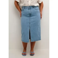 Kaffe Curve KCbeth Denim Skirt - Cowboy nederdel 10582308 Light Blue Washed fra Kaffe Curve