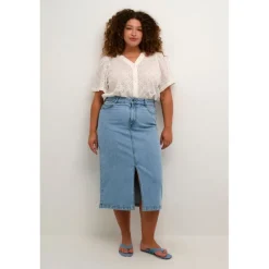 Kaffe Curve KCbeth Denim Skirt - Cowboy nederdel 10582308 Light Blue Washed fra Kaffe Curve