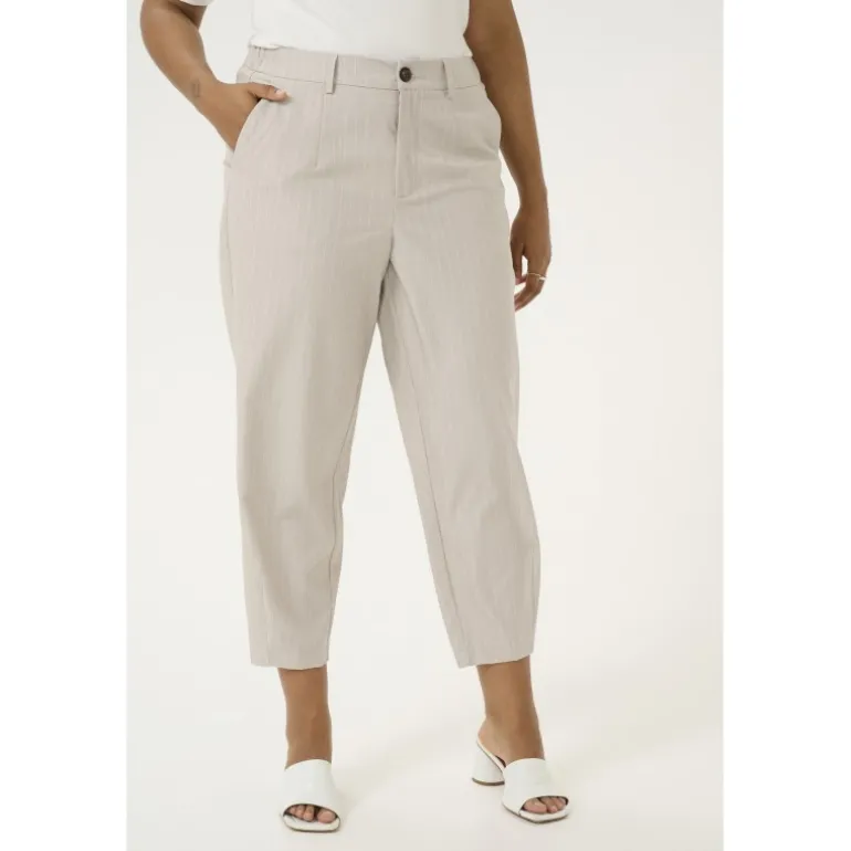 Kaffe Curve KCesta Pants - Grå nålestribet bukser 10583084 Feather Gray Melange fra Kaffe Curve