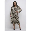 Kaffe Curve KCfiona Dress - Sort/beige/lilla printet kjole 10581780 Black/Feather Grey fra Kaffe Curve