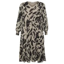 Kaffe Curve KCfiona Dress - Sort/beige/lilla printet kjole 10581780 Black/Feather Grey fra Kaffe Curve