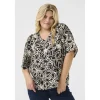 Kaffe Curve KChaliah Flared Blouse - Sort/beige printet bluse 10583039 Black/Light Beige fra Kaffe Curve