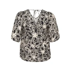 Kaffe Curve KChaliah Flared Blouse - Sort/beige printet bluse 10583039 Black/Light Beige fra Kaffe Curve