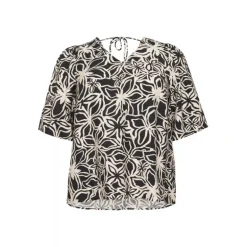 Kaffe Curve KChaliah Flared Blouse - Sort/beige printet bluse 10583039 Black/Light Beige fra Kaffe Curve