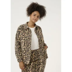 Kaffe Curve KCleonoma Denim Jacket - Cowboy jakke med leopard print 10583077 Naturel Leopard Print fra Kaffe Curve