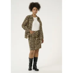 Kaffe Curve KCleonoma Denim Skirt - Leopard nederdel 10583078 Naturel Leopard Print fra Kaffe Curve
