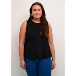 Kaffe Curve KClulu Jersey Top - Sort top med hul på ryg 10582268 Black Deep fra Kaffe Curve