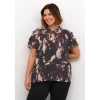 Kaffe Curve KCnour Flounce Blouse - Lilla/Beige printet chiffon bluse 10582700 Purple Blurry Graphic fra Kaffe Curve