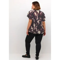 Kaffe Curve KCnour Flounce Blouse - Lilla/Beige printet chiffon bluse 10582700 Purple Blurry Graphic fra Kaffe Curve