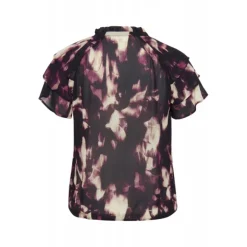Kaffe Curve KCnour Flounce Blouse - Lilla/Beige printet chiffon bluse 10582700 Purple Blurry Graphic fra Kaffe Curve