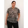 Kaffe Curve KCsaphia Blouse - Sort/hvid leopard printet chiffon bluse 10582700 Black/White Leopard fra Kaffe Curve