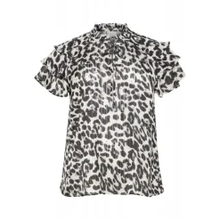 Kaffe Curve KCsaphia Blouse - Sort/hvid leopard printet chiffon bluse 10582700 Black/White Leopard fra Kaffe Curve