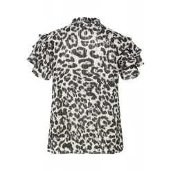 Kaffe Curve KCsaphia Blouse - Sort/hvid leopard printet chiffon bluse 10582700 Black/White Leopard fra Kaffe Curve
