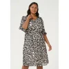 Kaffe Curve KCsaphia Dress - Sort/hvid leopard printet kjole 10582872 Black/White Leopard fra Kaffe Curve
