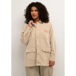 Kaffe Curve KCsisel Shirt Jacket - Sandfarvet denim jakke 10582316 Feather Gray fra Kaffe Curve