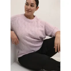 Kaffe Curve KCtenna Pullover - Lyserød strik med korte ærmer 10582836 Lilac Snow Melange fra Kaffe Curve