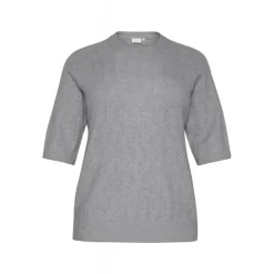 Kaffe Curve KCtenna Pullover - Gråmeleret strik med korte ærmer 10582836 Grey Melange fra Kaffe Curve