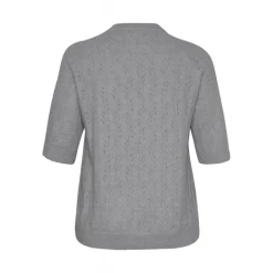 Kaffe Curve KCtenna Pullover - Gråmeleret strik med korte ærmer 10582836 Grey Melange fra Kaffe Curve
