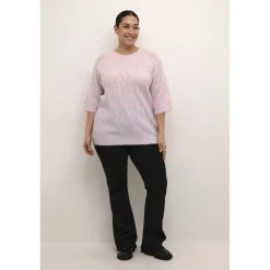 Kaffe Curve KCtenna Pullover - Lyserød strik med korte ærmer 10582836 Lilac Snow Melange fra Kaffe Curve