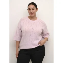 Kaffe Curve KCtenna Pullover - Lyserød strik med korte ærmer 10582836 Lilac Snow Melange fra Kaffe Curve