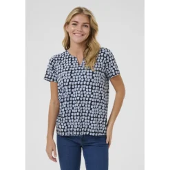 Kaffe Kabella Jersey Blouse - Sort/blå printet t-shirt 10508467 Black/Blue Graphic Dot fra Kaffe