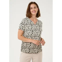Kaffe Kabella Jersey Blouse - Sort/sand printet t-shirt 10508467 Black_Sand Graphic Dot fra Kaffe