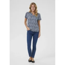 Kaffe Kabella Jersey Blouse - Sort/blå printet t-shirt 10508467 Black/Blue Graphic Dot fra Kaffe